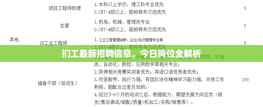 扪工最新招聘信息,今日岗位全解析